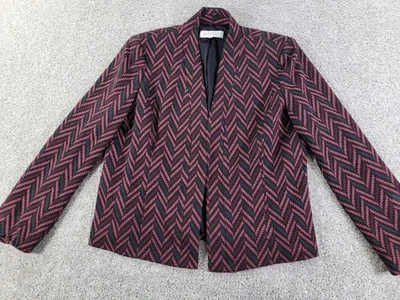 Kasper 12 Womens Jacket Red Black Geometric Open Front Polyester Blend - Image 1 of 4