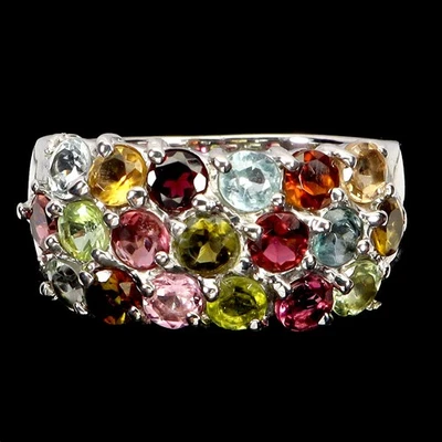 Anillo de plata de ley 925 redondo turmalina 3 mm piedras preciosas naturales joyería tamaño 7 Foto 1 de 4