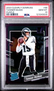 2023 Tanner McKee Donruss Clearly Purple /199 Eagles Rookie PSA 10 SP - Picture 1 of 3
