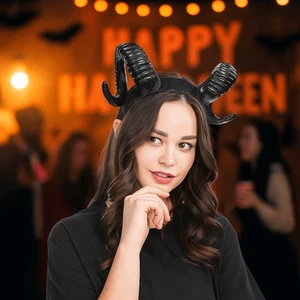 Artificial Black Demon Horn Headwear Gothic Goat Horn Hair Hoop Carnival - Picture 1 of 14