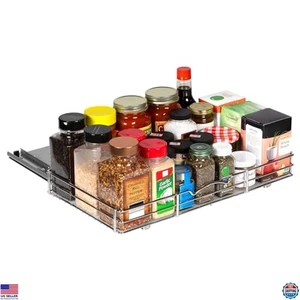 Pull Out Cabinet Organizer for Spices & Cans - Heavy Duty Chrome Rack 18.5" - Picture 1 of 7