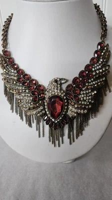 Collar Zara Declaración Águila Borgoña Estrás Transparente 18" Cadena Bronce DEFECTUOSO Foto 1 de 4