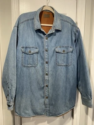 St. John's Bay размер XL с длинным рукавом джинсовой ткани желтовато-коричневый флис с подкладкой Shacket хорошо носили - Изображение 1 из 4