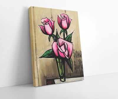 stretched canvas art print giclée or poster or pillow. bernard buffet roses. - Image 1 of 4