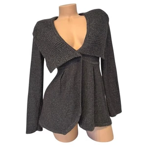 Classiques Entier Womens MEDIUM Metallic Gray Knit Cardigan Merino Wool Jacket - Picture 1 of 9