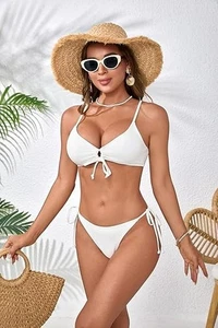 Women's Two Piece Bikini Swimsuit Sexy Ribbed Bathing Suit Size S - Picture 1 of 5