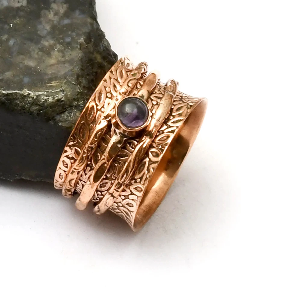 Anillo giratorio de amatista piedra preciosa étnico hecho a mano joyería regalo EE. UU. talla 7 AR 40978 Foto 1 de 1