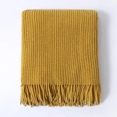 Fabric Throw Blanket Solid Color Blanket Chenier Knitted Blanket Fringed Blanket - Image 1 of 4