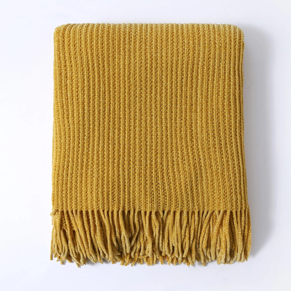 Fabric Throw Blanket Solid Color Blanket Chenier Knitted Blanket Fringed Blanket - Image 1 of 4