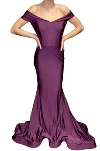Jessica Angel Style 595 Evening Gown Off the Shoulder Eggplant Small NWT - Picture 1 of 5