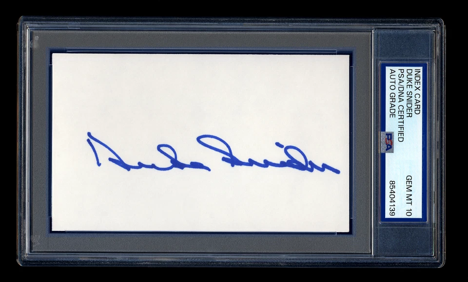 DUKE SNIDER SIGNED INDEX CARD PSA/DNA AUTO HOF BROOKLYN DODGERS GEM MINT 10 - Image 1 of 1