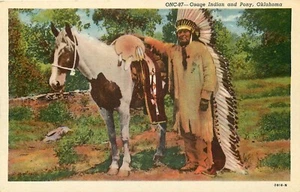 OKLAHOMA OSAGE INDIAN AND PONY VINTAGE POSTCARD VIEW - Picture 1 of 2