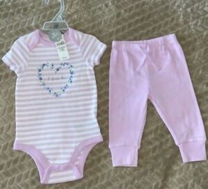 NWT  6 9 12 Months Baby Gap girls Bodysuit Pants Set heart I LOVE YOU summer
