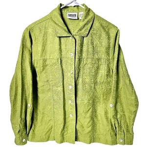 Blusa Chico's Chartreuse Jacquared Manga Ajustable Mujer Talla 1 Mediana con Bolsillos ¡EXCELENTE! - Imagen 1 de 11
