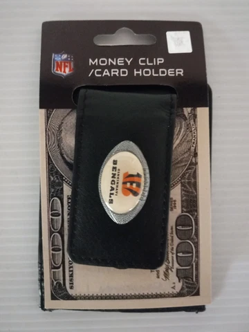 CINCINNATI BENGALS Money Clip Credit Card ID Holder NEW NFL Black Leather Cover