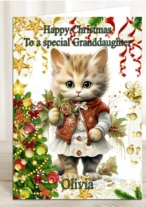 Tarjeta de Navidad Personalizada Gato Nieta Hija Hermana Sobrina Mamá Amiga - Imagen 1 de 3