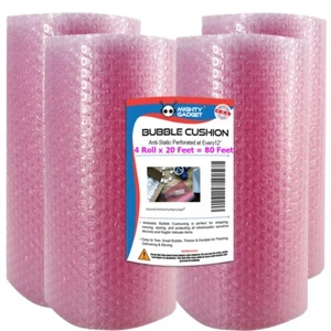4 Pack Bubble Cushioning Wrap Rolls, Air Bubble, 12 Inch x 80 Feet Total Pink - Picture 1 of 3