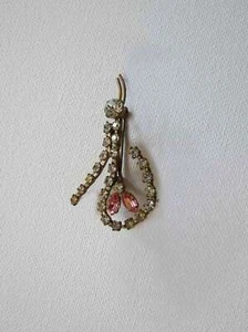 Vintage Brooch - Diamante Brooch with Pink Flower - 1950s - Picture 1 of 3
