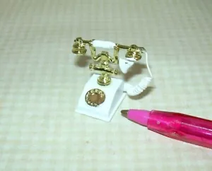 Miniatur altmodisches französisches Drehtelefon Telefon, weiß: Puppenhaus 1:12 - Bild 1 von 2