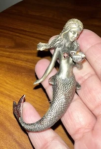 Vintage Pewter Glitter Mermaid Holding Shoe: Topper: Heavy: Beautiful Detail - Picture 1 of 7