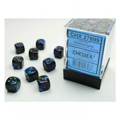 Dice - 12Mm - Lustrous Shadow/Gold (Dice Set 36 X W6) — 第 1/1 张图片