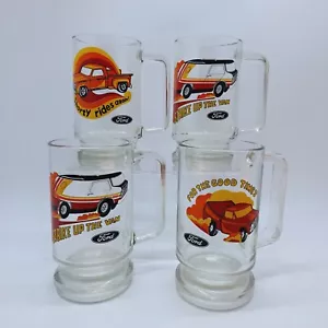 4 Vintage Ford Glass Mug Cup Truck Van Good Times Strike Up Shorty Rides - Picture 1 of 6