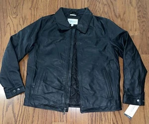 NWT Perry Ellis Mens Classic Genuine Lambskin Leather Jacket Black Large Black - Picture 1 of 6