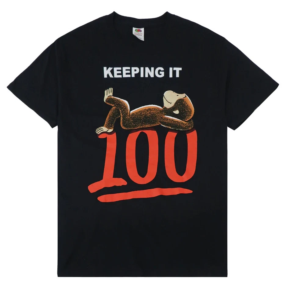 Camiseta CURIOUS GEORGE Para Hombre Negra Keeping It 100 Calce Ajustado NUEVA Grande L Foto 1 de 1