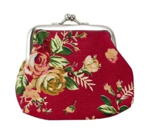 Red Linen Floral Rosary Case - Change Purse - 3"X3" (G4438R) - Picture 1 of 1