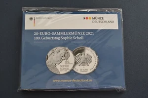 BRD 20 Euro Sammlermünze 2021 "Sophie Scholl"925er Silber Spiegelglanz/PP in OVP - Bild 1 von 2