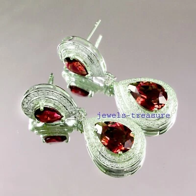 Naturale Granato E Zirconia Cubica Gemme Con 925 Argento Donna Orecchini #443 - Immagine 1 di 3