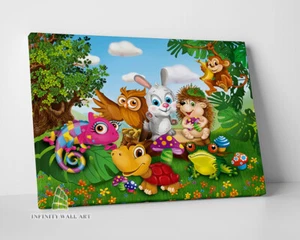 CUTE ANIMAL FRIENDS Canvas Art Children Kids Nursery Wall Art Print Picture-C767 - Picture 1 of 2