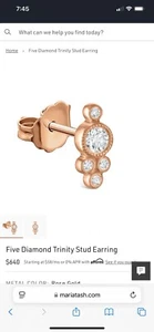 Maria Tash 18k Rose Gold Five Diamond Trinity Earring Stud $685 - Picture 1 of 10