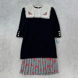 NWT VTG Dara Jeffries Dress Womens 15/16 2 Piece Drop Waist Bib Collar Cottage - Picture 1 of 12