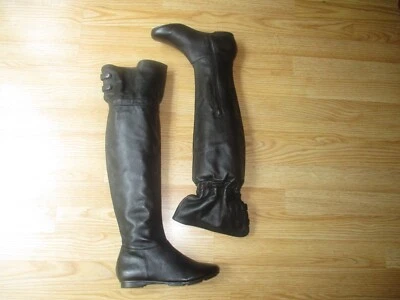 Calvin Klein Mayson Tall Boots Over The Knee Pull On Flat Black Leather sz 5 NEW - Image 1 of 4