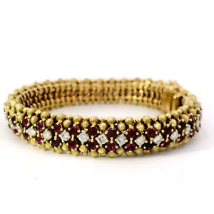 Estate Vintage 18k Yellow Gold 3ctw Natural Diamond & 7.5ctw Ruby Slide Bracelet - Picture 1 of 10