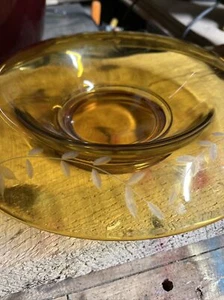 Vintage Amber Console Bowl 11" X3” Depression Glass Etched Leaf Rolled Edge - Picture 1 of 7