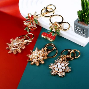 Snowflake Crystal Diamante Bag Charm Handbag Lady Keyring Pendant Christmas Gift - Picture 1 of 14