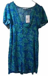 PRIMARK Blue Mix Shortie Jumpsuit Floral Button Front BNWTS U.K. 12  - Picture 1 of 4
