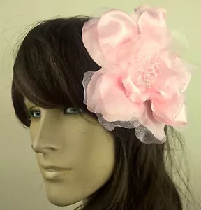 baby pink satin flower fascinator millinery burlesque wedding hat bridal race x - Picture 1 of 2