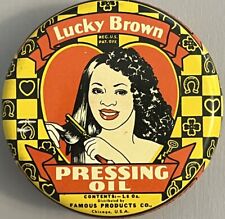 Vintage Tin African American Woman Graphic Lucky Brown Pressing Oil Hair 1930's