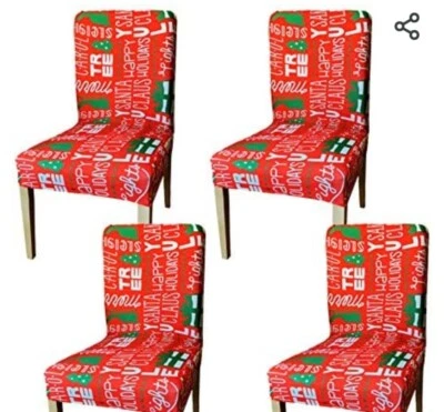 Juego de 4 fundas elásticas para sillas de comedor de spandex con patrón navideño Foto 1 de 2