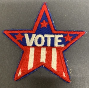 Vintage Vote Star Stitched Patch 3 Red Stars 4 Red Stripes Red White Blue 3.5" - Picture 1 of 4