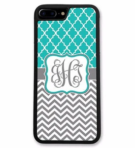 Teal Lattice Chevrons iPhone 7 Case, Monogrammed iPhone 7 Plus Case Monogram - Photo 1 sur 3