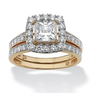 WEDDING ENGAGEMENT RING SET PRINCESS CUT 18K GOLD SIZE 6 7 8 9 10 - Picture 1 of 3
