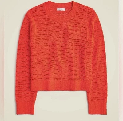 J. Crew Pointelle Crewneck Sweater Orange L Cotton Preppy Layer Classic Beach - Image 1 of 4