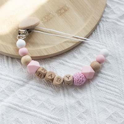 Natural Beech Wood Baby Pacifier Clip Teether Holder Soothing BPA Free Chain - Image 1 of 4