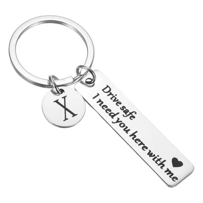 Drive Safe Keychain, 1 Set Letter X Keychain I Need You Here with Me, Silver Foto 1 de 4