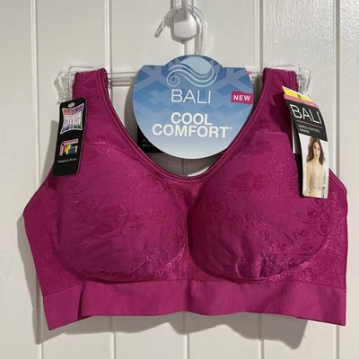 Sujetador inalámbrico Bali Cool Comfort talla mediana rosa suave elástico soporte ajuste flexible Foto 1 de 4