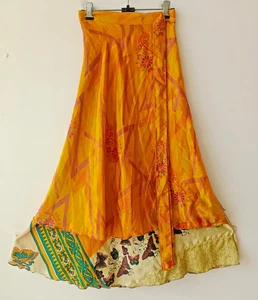 Falda envolvente vintage Sari Magic multicolor bohemia doble capa falda hippie - Imagen 1 de 7